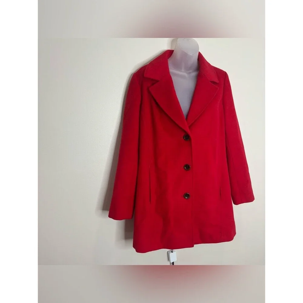 J. Jill Vibrant Red Wool Pea Coat Button front jacket size small classic winter